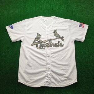 St Louis Cardinals Baseball‎ Jersey Mens XL White Camo Button Up Military SGA